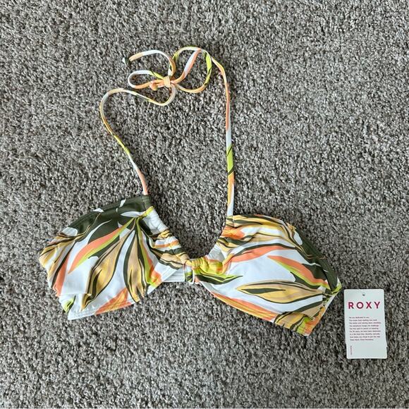 Roxy Tri Bikini Top Womens Medium Floral Halter Neck - Picture 1 of 5